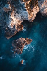 Wall Mural - aerial view of the cliffs in the sea at sunset