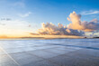 © ABCDstock - Empty square floor and beautiful coastline with sky clouds nature landscape at sunrise. Outdoor natural background.