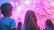 © Jakkarin - Enchanting New Year's Eve Magic: Children Astonished by Fireworks and Confetti in Backyard Cinematic Scene