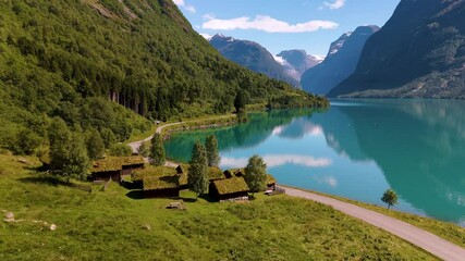 Wall Mural - experience the breathtaking beauty of norways landscapes. glimpse tranquil lakes surrounded by lush 