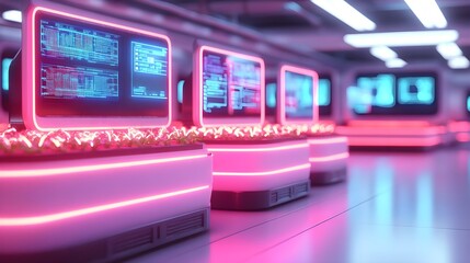 futuristic server room with neon lights - cyberpunk aesthetics