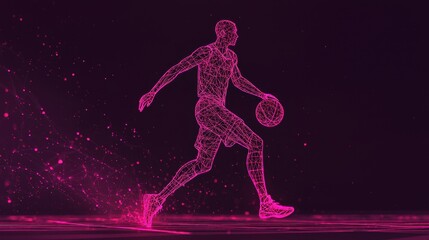 Wall Mural - Dynamic Basketball Player in Neon Wireframe with Vibrant Background