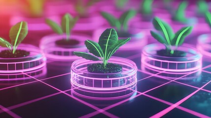 neon plants: biotech future, growth - futuristic technology