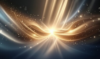 Wall Mural - Gold glittering wave. Abstract glow art background. Golden background. Golden light, sun rays, gold flare. Light flashes. Golden shining light effect. Bright sparkles with stars and sparkles.