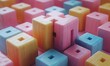 © video - Value Addition Concept Handheld Wooden Cube Symbols for Positive Growth in Business with Pastel Colors