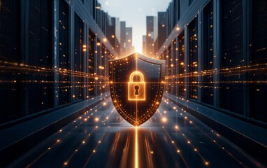 Wall Mural - secure technology. cyber security. cybersecurity, protect data. lock icon and internet network secur