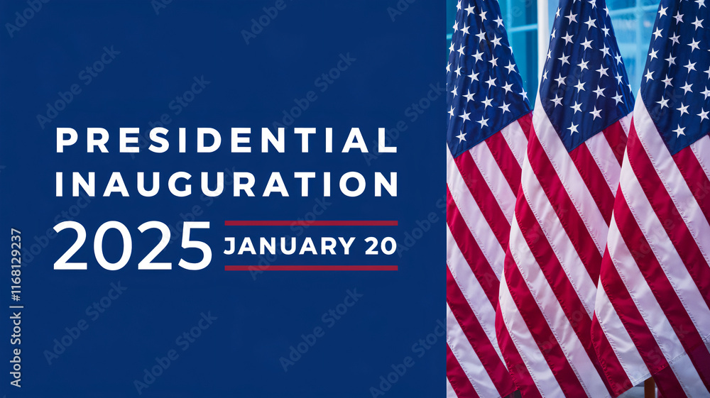 2025 US Presidential Inauguration banner with USA flags. Editable with