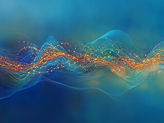 Wall Mural - abstract blue wave with orange particles.