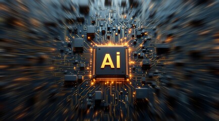 ai technology chip. ai machine future learning background. ai artificial intelligence virtual assist