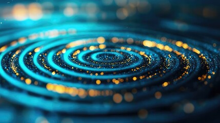 Wall Mural - Galaxy abstract background idea. A mesmerizing close-up of glowing blue ripples with golden accents.