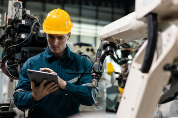 robotic engineer automatic mechanic checking quality system of automation robot arms machine in fact