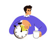 © Good Studio - Relaxed man enjoying coffee break. Time management and work-life balance. Happy resting employee, office worker, organized planned relaxation. Flat vector illustration isolated on white background