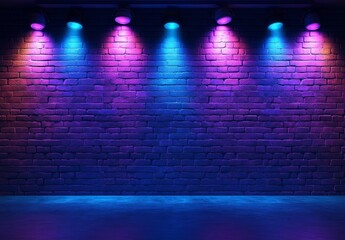 Poster - Neon lights illuminate a brick wall. (2)