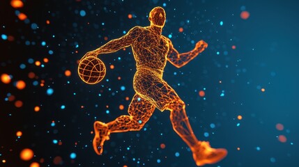 Wall Mural - Dynamic Basketball Player in Neon Wireframe Design Concept Art