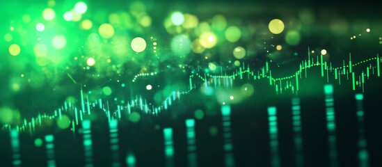 Poster - Abstract green bokeh background with financial chart.
