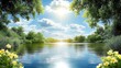 © kang - Serene River Landscape: Sunlit Waters, Lush Greenery, Peaceful Idyll