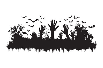 Zombie hands horror silhouette vector illustration