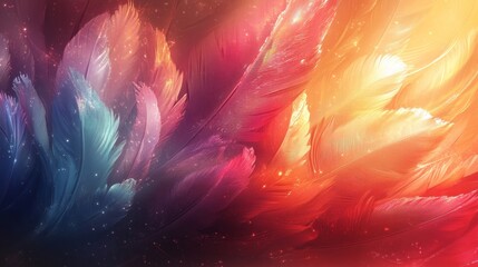 Wall Mural - Colorful Feathers Abstract Digital Background, Generative AI