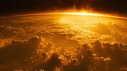 Aufkleber - A breathtaking view of Earth at sunset, showcasing vibrant orange hues and cloud formations.