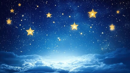 Wall Mural - Dark blue space-themed background with stars scattered across the sky