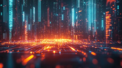 Wall Mural - futuristic technology-themed background with circuit board patterns and glowing lines