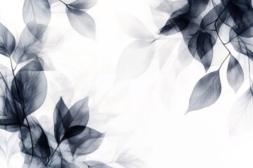 Wall Mural - x-ray style image of dark blue leaves on white background.