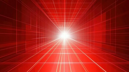 Poster - A vibrant red tunnel with radiating light beams converging at a bright center.