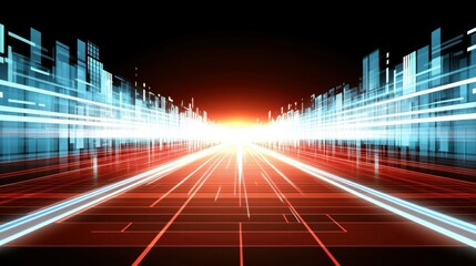 Aufkleber - Abstract digital landscape with glowing lines and structures, suggesting speed and technology.