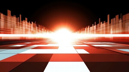 Poster - Abstract digital landscape with bright light and geometric patterns.