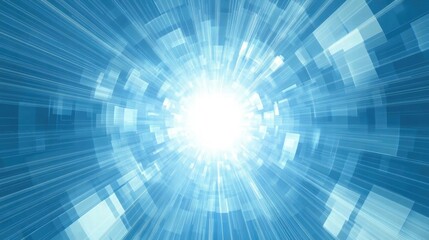 Poster - Abstract blue light burst with radiant effects, suggesting energy or movement.