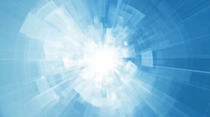 Aufkleber - A bright, abstract design with radiating light and geometric shapes in a blue background.