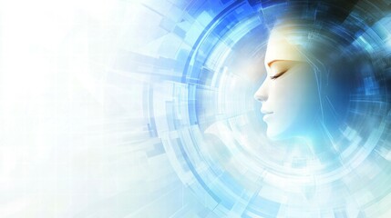 Poster - Abstract representation of a serene face surrounded by digital elements, symbolizing technology and mind.