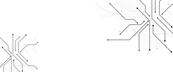 Vectors White Abstract geometric dots and lines connection circuit concept. Global communication technology background design
