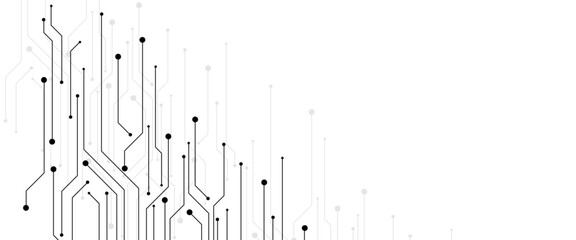 Fototapete - Vector Technology connected white lines and dots with electronics elements on tech bg. Digital technology futuristic internet network speed connection white background. 