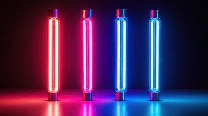 Wall Mural - Abstract neon light tubes in bright pink, blue, and purple with glowing effects