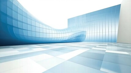 Poster - A modern, abstract architectural space with smooth lines and a blue color palette.