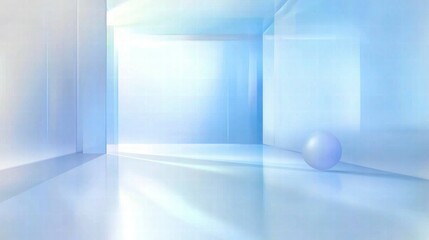Poster - A serene, abstract space with soft lighting and a solitary sphere, evoking calmness.
