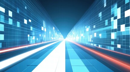 Aufkleber - Abstract digital landscape with blue tones and light trails suggesting motion and technology.