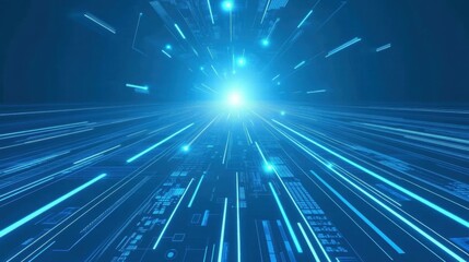 Aufkleber - A dynamic blue digital landscape representing speed and technology.