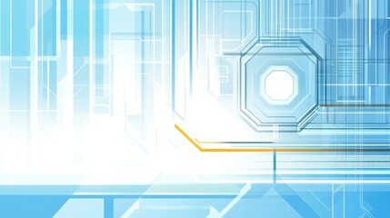 Leinwandbilder - Abstract digital background with geometric shapes and lines in blue and orange tones.