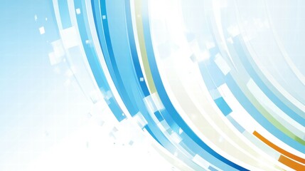 Poster - Abstract design with flowing lines and shapes in blue, green, and orange tones.