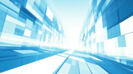 Fototapete - Abstract digital landscape with blue tones and geometric shapes creating a futuristic perspective.