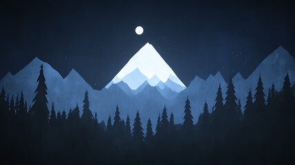 Wall Mural - A Majestic Snow-Capped Mountain Rising Above the Dark Forest Landscape Under a Clear Sky