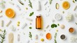 © Chandlerlikes - Stylish flat lay of various health supplements and vitamins on a clean, white background