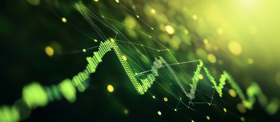 Wall Mural - Abstract green glowing stock market graph with data points and lines.