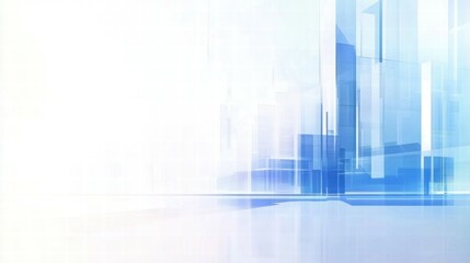 Poster - Abstract blue and white geometric background with layered shapes and gradients.