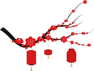 Wall Mural - Chinese Lantern Hanging on Blossom Tree