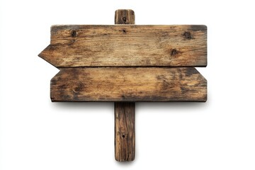 Wall Mural - Rustic wooden signpost with arrow, isolated on white.