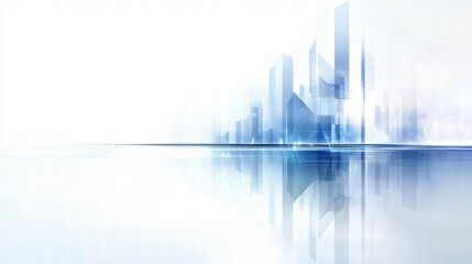Aufkleber - Abstract digital landscape with blue geometric shapes and reflections.