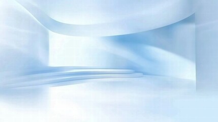 Poster - A serene, minimalist space with soft curves and a light blue color palette.